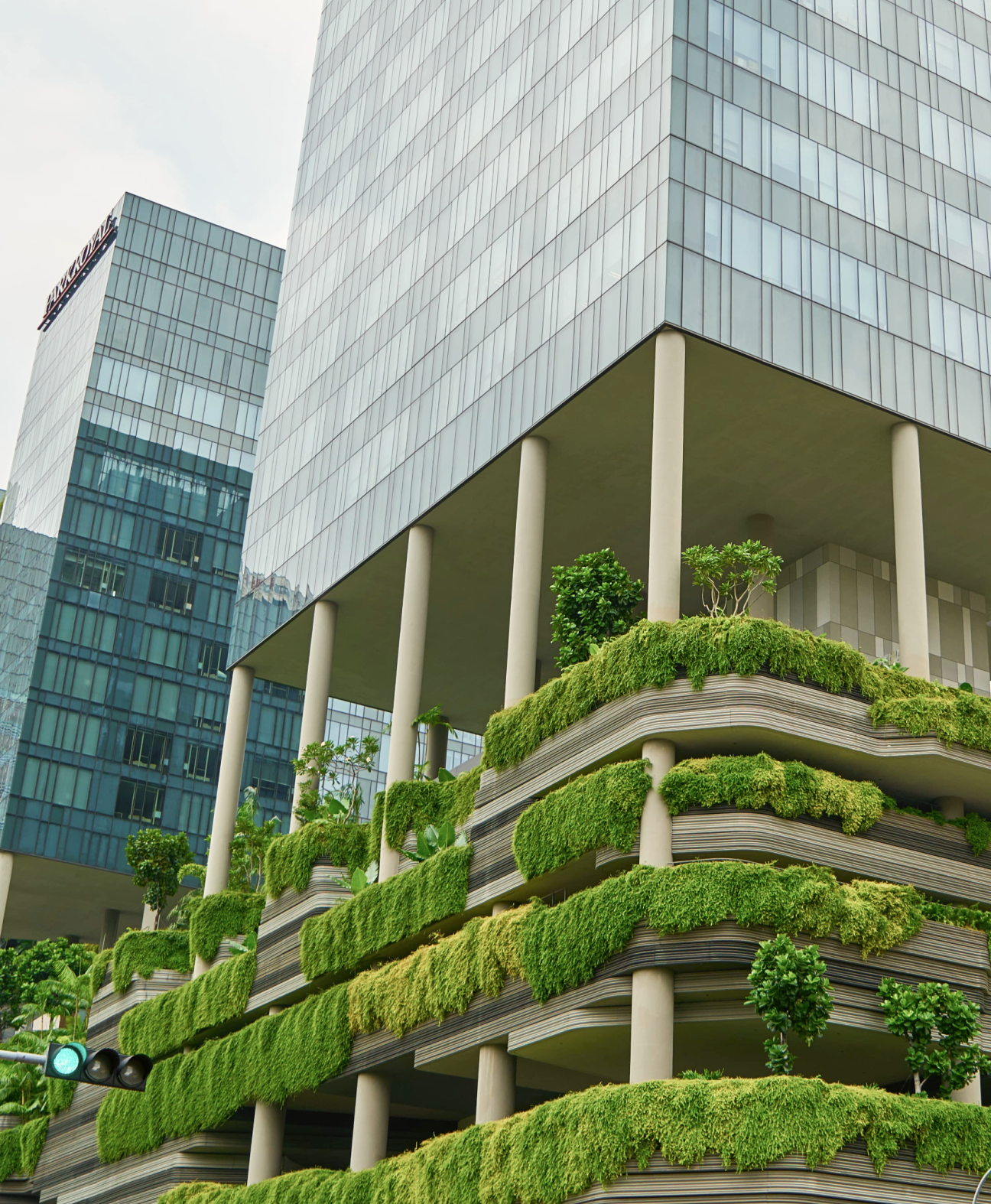 Modern building with green terraces