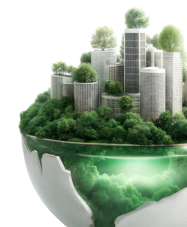 Modern building with green terraces